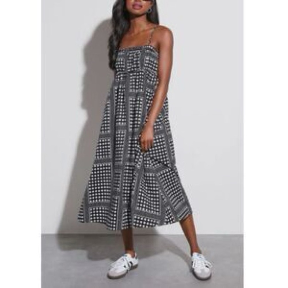 English Factory Audrey Midi Dress XS Black White Geometric Sundress Babydoll - Picture 9 of 9